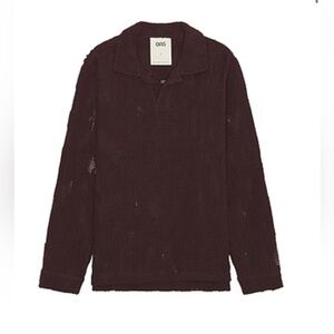 OAS Grot Crochet Long Sleeve‎ Polo in Burgundy
